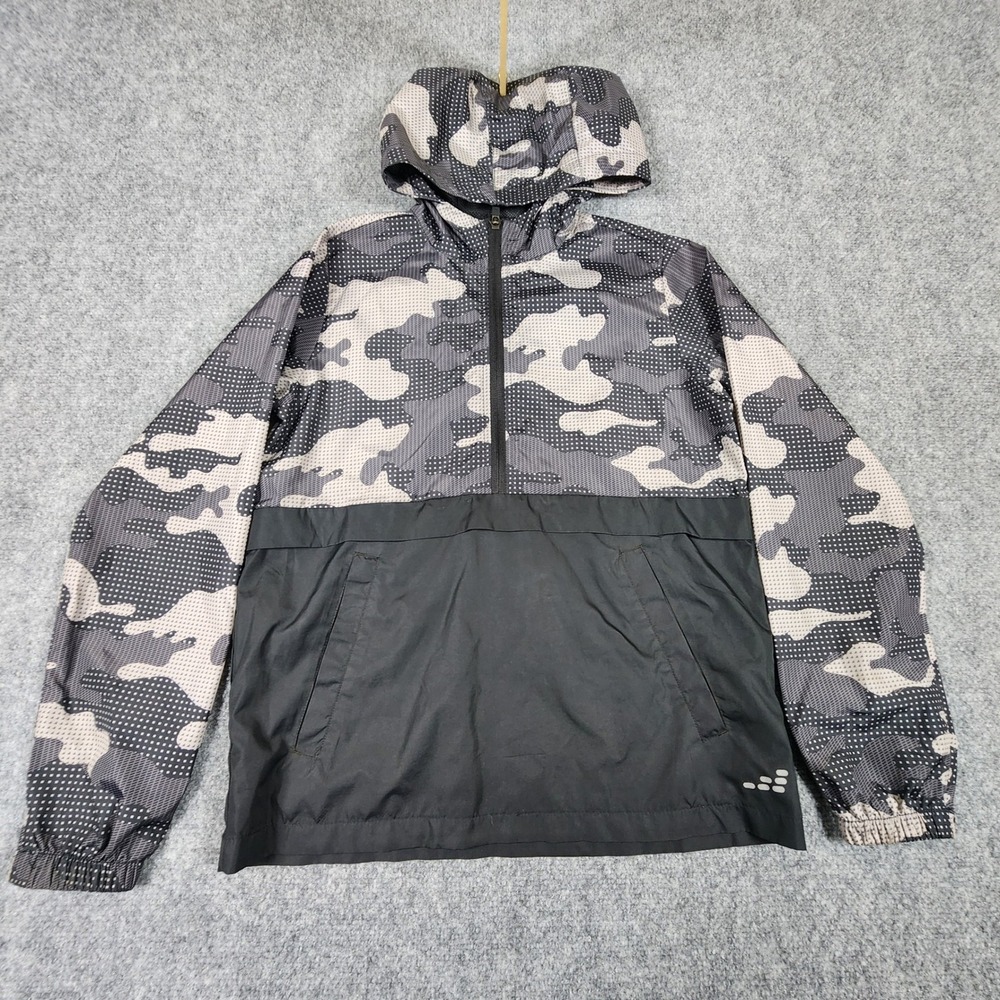BCG Boys Grey Black Camo Half Zip Windbreaker Pullover Jacket Size M 10-12